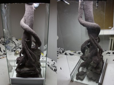 Äntligen är vattenlianen på plats och nu återstår bara att täcka insuget till fläkten (som sitter på "stammen")med Epiweb.